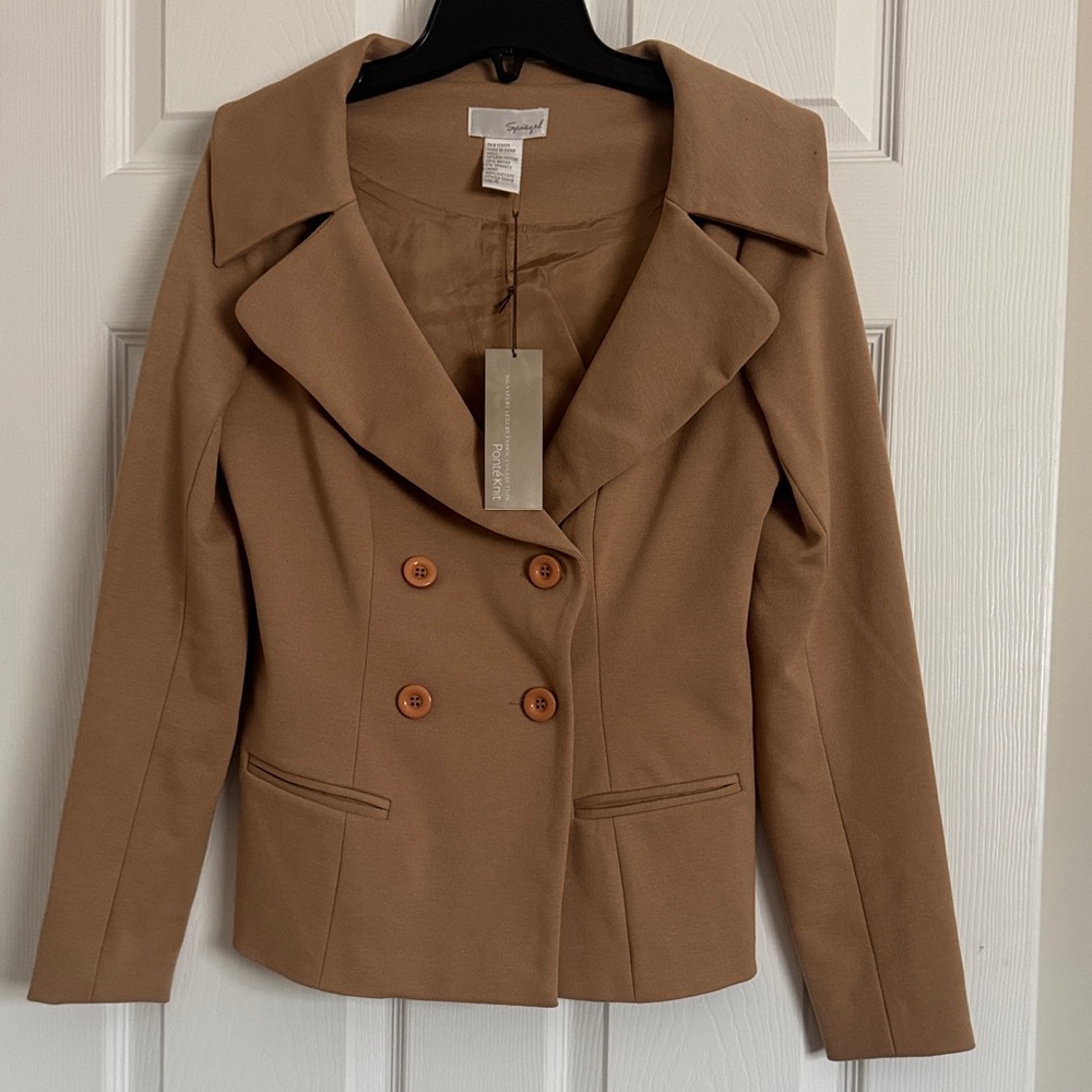 Camel Double-Breasted Blazer